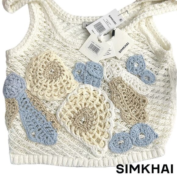 SIMKHAI **NWT** Vail Floral Crochet-Knit Tank Top in Blue Haze - Picture 13 of 13
